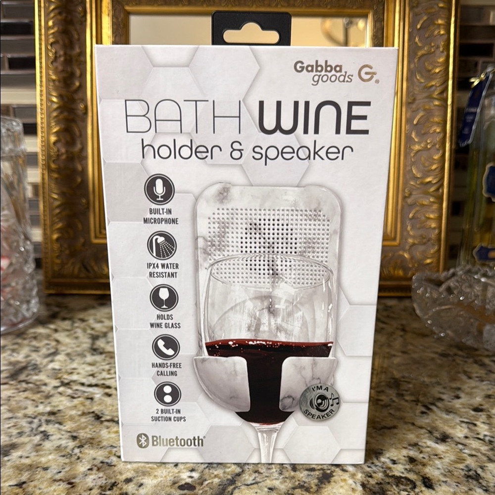 White Bath Accessory Set with Wine Holder and Speaker